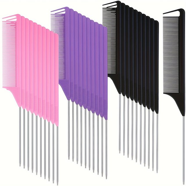 Ensemble de 30 peignes à queue pointue, adaptés au design de coiffure, dents de peigne en plastique et manche en métal, peigne de peignage résistant à la chaleur