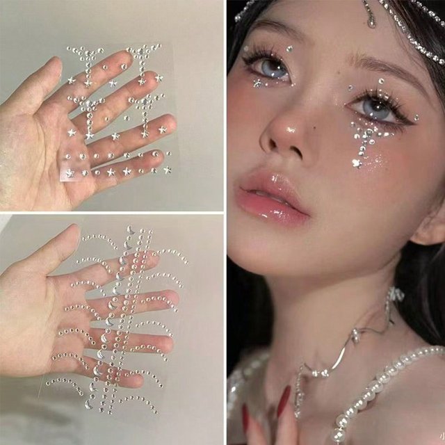 2pcs Transparent Rhinestone Face Jewels, Sparkling Gem Nail Art Stickers, Acrylic Rhinestone Decor For Music Festival Makeup