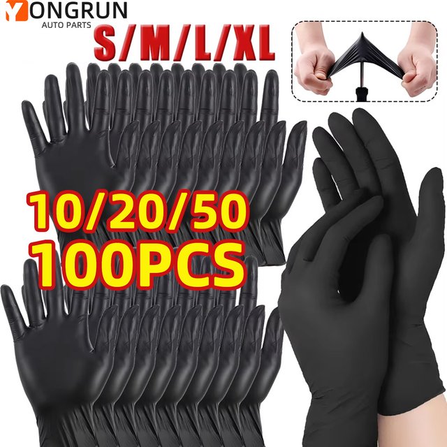 100/50/20/10pcs Disposable Gloves Black Waterproof Nitrile Auto Parts Kitchen Home Hair Care Cleaning Latex Gloves Accessories