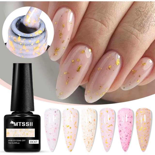 7ml Gold Glitter Rubber Base Gel Nail Polish Pink White UV Construction Gel Semi Permanent Varnish Soak Off UV LED Nails Art