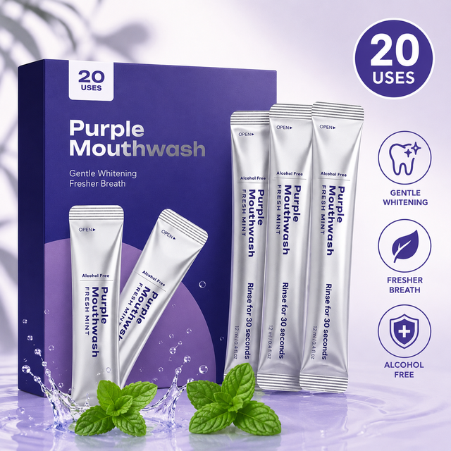 Purple Mouthwash For Teeth Whitening Color Correcting,Support Gum Health Gentle Oral Care 20 Portable Mint Whitening Mouthwash