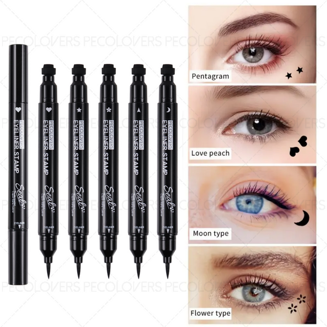 Tampon Eyeliner liquide 1 pièce, pointe en feutre de Gel imperméable et mince avec formes de cœur, d'étoile, de Triangle et de fleur pour le maquillage créatif des yeux