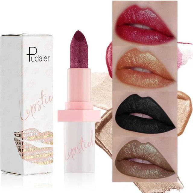 Shimmery Diamond Lipstick 10 Shades Waterproof Glittery Non Transfer Red Lip Tint Smooth Long Wear Pearly Lipstick