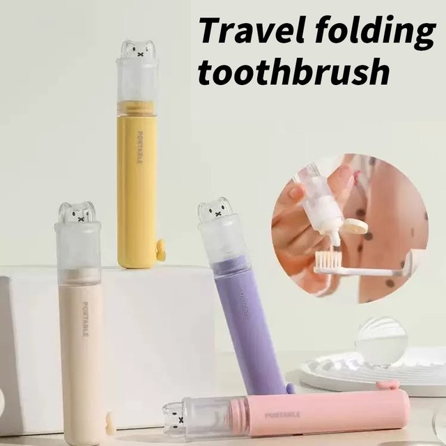 Foldable 2-in-1 Toothbrush Set with Toothpaste Storage - Compact Essential for Business Travel