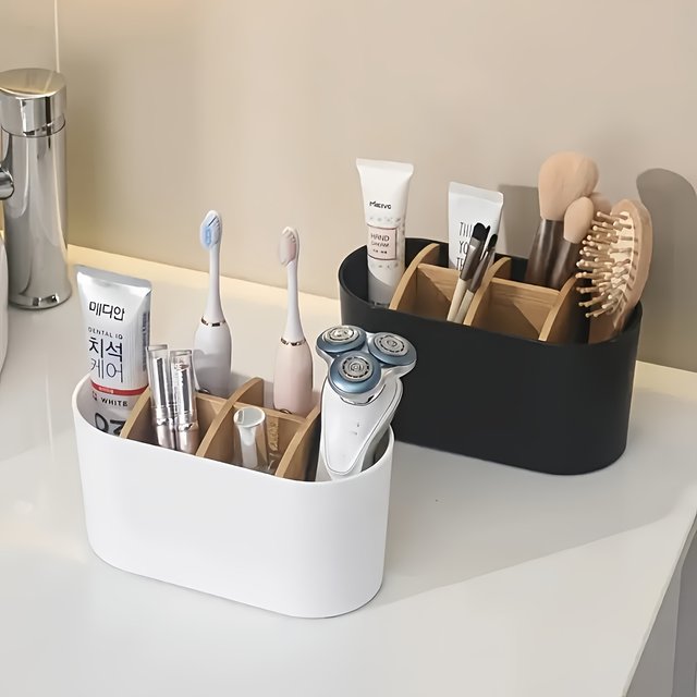 Durable Toothbrush Holder,Divided Freestanding Bathroom Storage Box for Toothbrushes,Toothpaste,Shavers,Cosmetics,Stationery.
