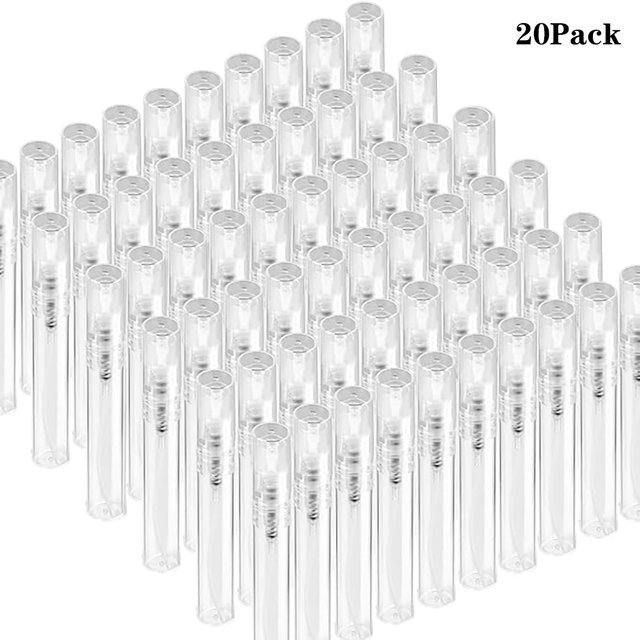 20 flacons vaporisateurs en plastique transparent de 2 ml à 10 ml, flacons d'échantillons de parfum vides pour voyage, flacons atomiseurs pour liquides de parfum essentiels