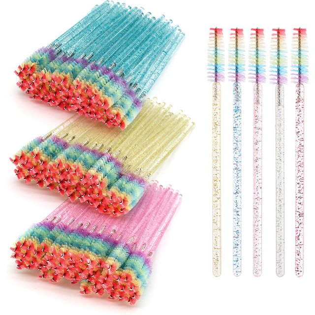 50PCS Rainbow Crystal Eyelash Makeup Brushes Disposable Microbrushes Eyelash Extension Accessories Supplies Lash Brush