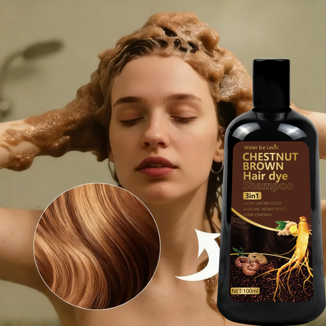 Water Ice Levin Shampooing 3 en 1 pour teinture capillaire marron châtain avec gingembre et ginseng pour une couverture instantanée du gris et une couleur longue durée