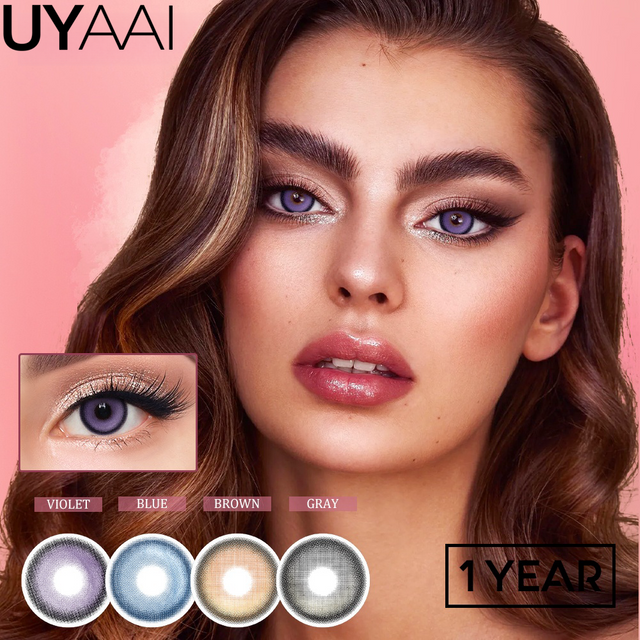 UYAAI 1 Pair Violet Color Contact Lenses Large 14.5mm 2yk Korean Style Eye Lenses Blue Eye Colorcon Beauty Pupil Makeup 1Year