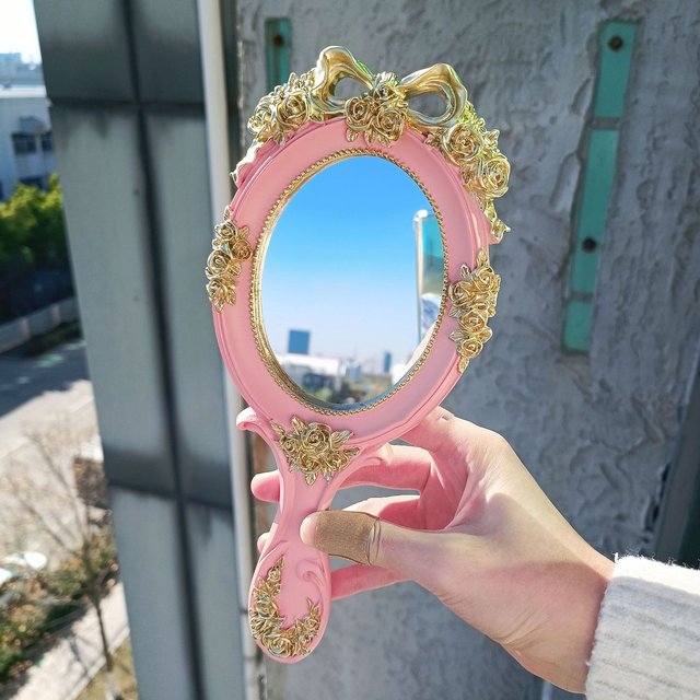 Rectangle Hand Hold Cosmetic Mirror With Handle Makeup Mirror Cute Creative Wooden Vintage Hand Mirrors Makeup Espelho 1pc