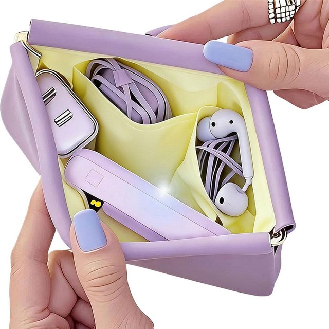 Mini Portable PU Storage Bag - Self-Closing Spring Design, Versatile Pouch for Wired Earphones, Lipstick & Small Accessories