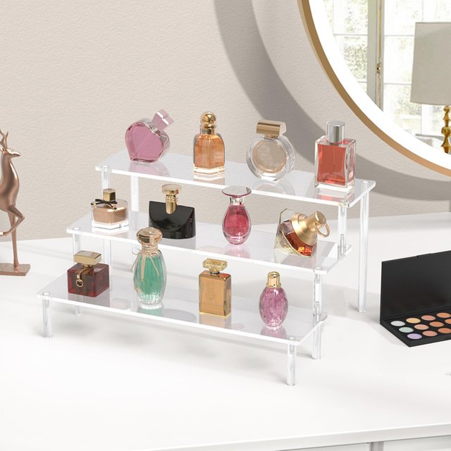 1-4 Tier Acrylic Display Stand Durable Display Rack for Cupcake Perfume Doll Cosmetics Shelves Trapezoidal Storage Shelf