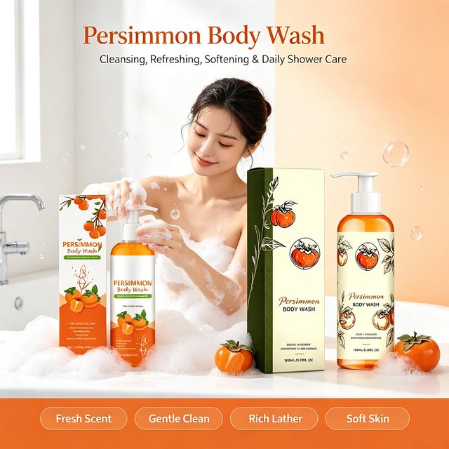 Persimmon Body Wash Gentle Deodorant Shower Gel Long Lasting Scent Nourishing Hydrating Daily Bath for men Women 120ml