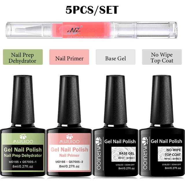 5PCS/Set Nail Prep Dehydrator And Primer 8ml Base Top Coat With Cuticle Oil Acrylic And Gel Nail Polish Nail Primer For UV Gel