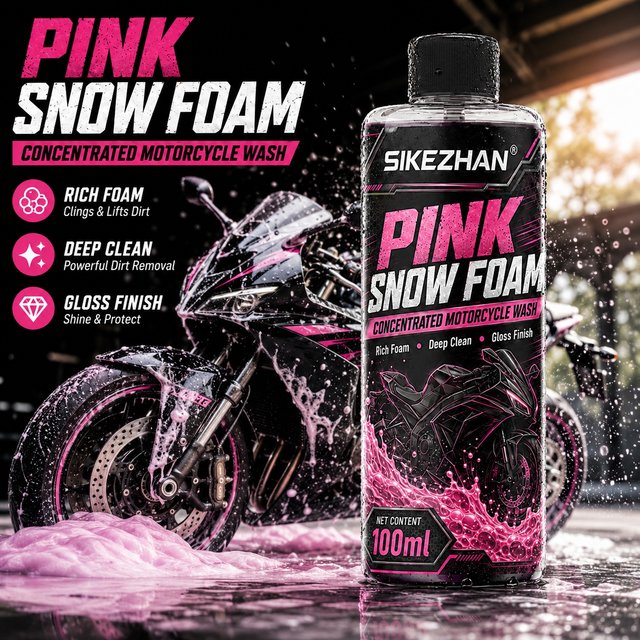 SIKEZHAN Pink Snow Foam Motorcycle Cleaner 100ml, Concentrated Motorbike Wash Shampoo for Foam Lance, Deep Cleaning Gloss Finish
