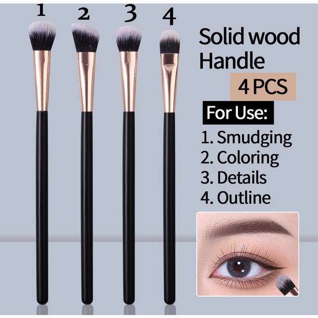 4PCS Soft Wooden Handle Eye Makeup Brush, Eyeshadow Brush, Smuder Brush, Detail Brush, Multi-Purpose Beauty Tool