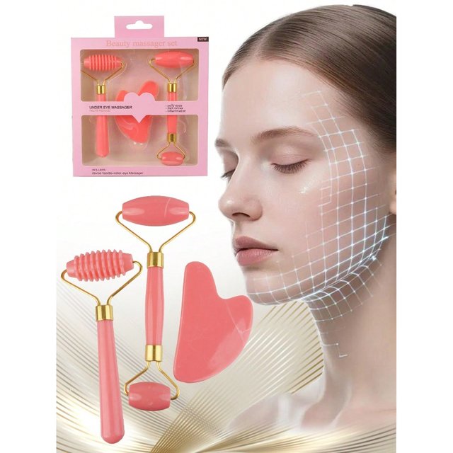 3pcs/set Facial Roller Massager Imitation Jade Face Care Beauty Massage Tool for Face Body Gua Sha Beauty Face Care Massage Set