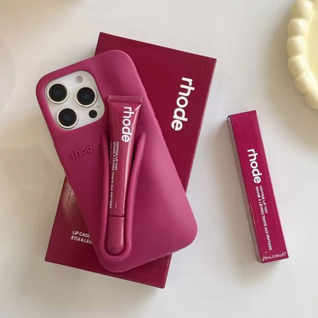 Viral Rhode Lip Gloss Holder w/ Box for iPhone 11‑17 Pro Max Air, Anti‑Drop Chic Silicone Girls Makeup Accessory