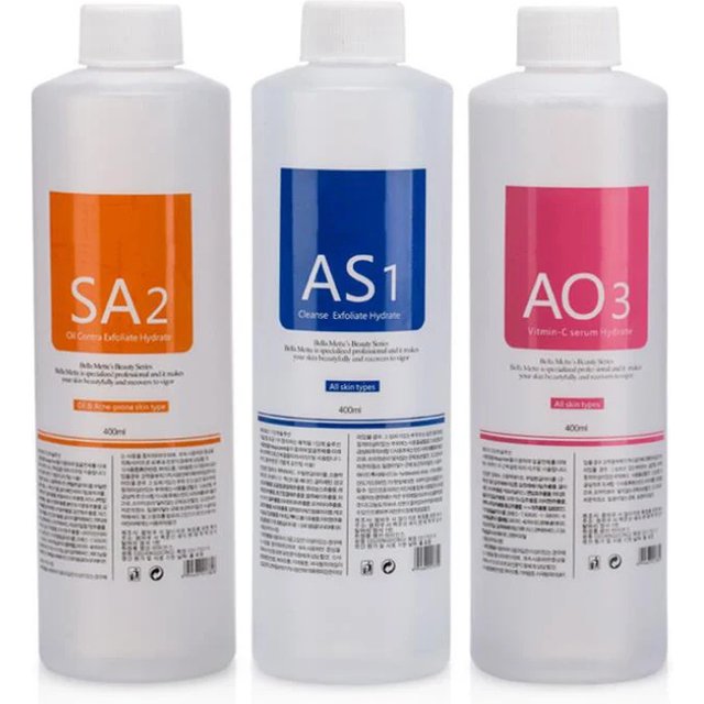 Facial Skincare Face Serum AS1 SA2 AO3 Aqua Peel Solution For Facial Machine Skin Deep Cleaning 400ml Kit of 3 Serums