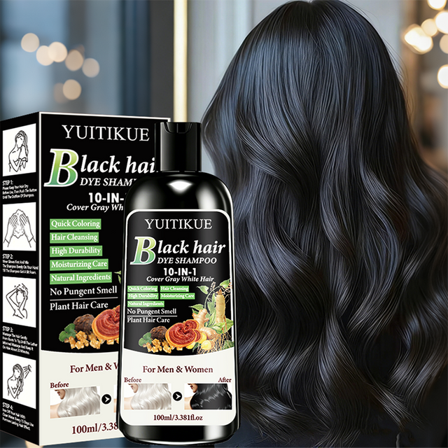 Natural Plant Black Coloring Shampoo 10 In 1 Quick Cover Grey Hair No Pungent Smell Moisturizing Hair Dye Care Men Women 100ml