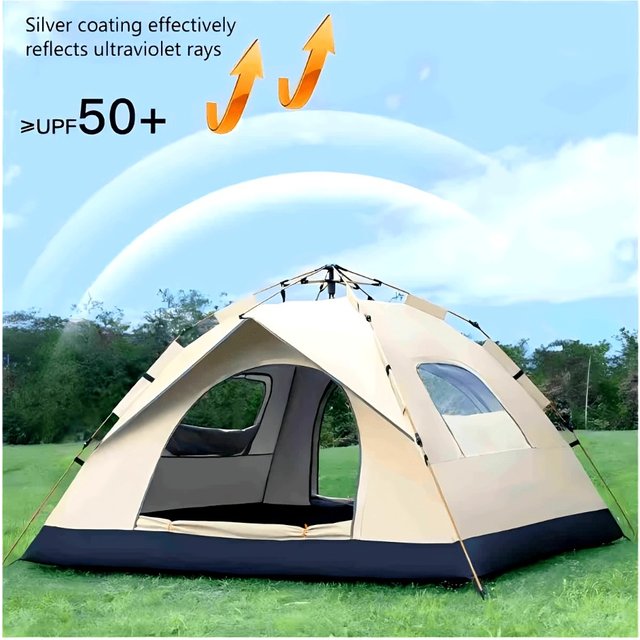 Silver Outdoor Automatic Quick-opening Tent, Camping Self-driving Hiking Travel Tent, Rainproof and Sunscreen Beach Tent
