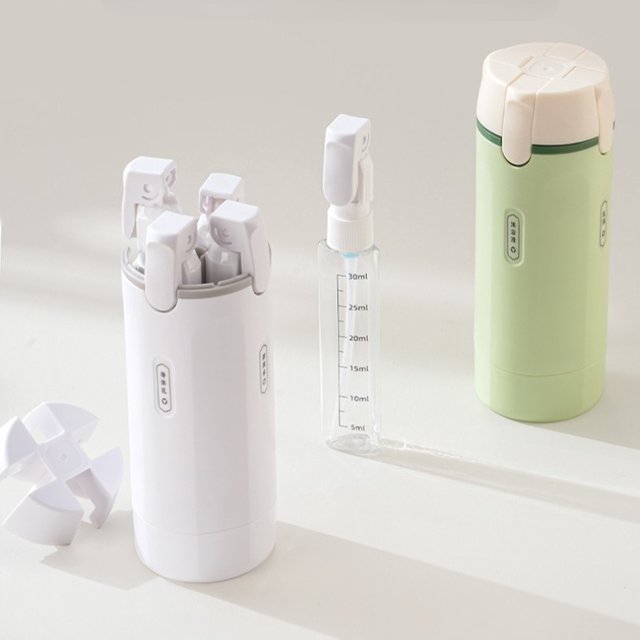 NEUES 4-in-1 tragbares, auslaufsicheres Reiseflaschen-Spender-Set für Parfüm, Shampoo, Conditioner, Lotion