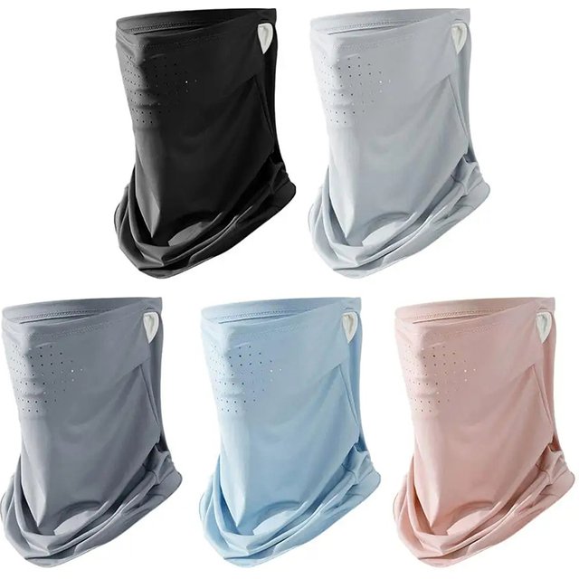 Anti-UV Ice Silk Face Veil Facial Gini Summer Sports Ear Cord Scarf Outdoor Sunscreen Mask Neck Protection with Breathable Hole