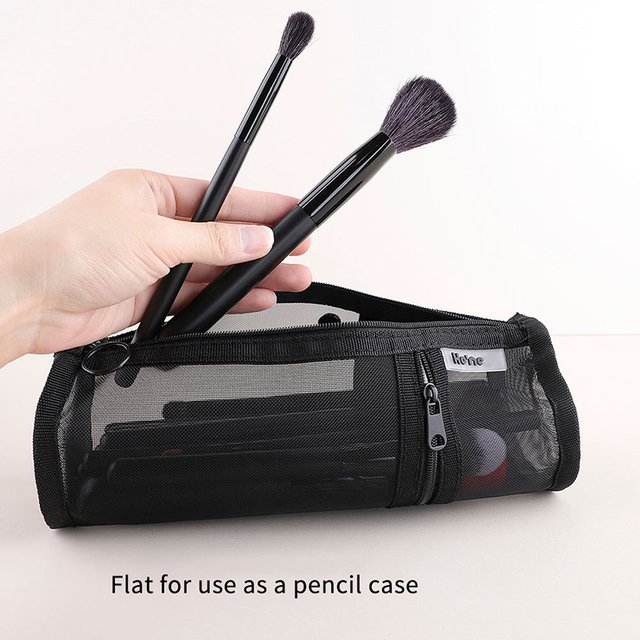 【B】Mesh Dual-use Makeup Brushes Holder Travel Cosmetic Bag Organizer Brushes Pens Tube Container Stand-up Pouch Cosmetic Tool