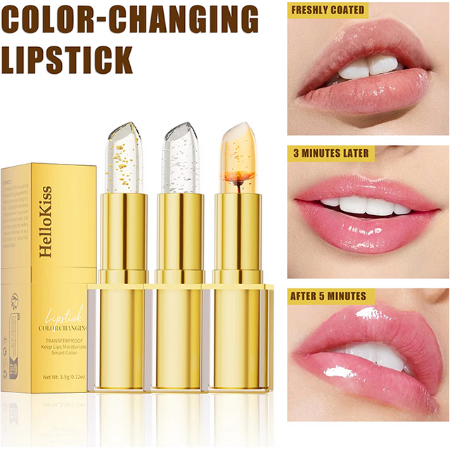 Color Changing Lipstick,Gold Crystal Ph Lipstick Color Changing,Long Lasting 24 Hours Moisturizing Glossy Shine Lip Gloss