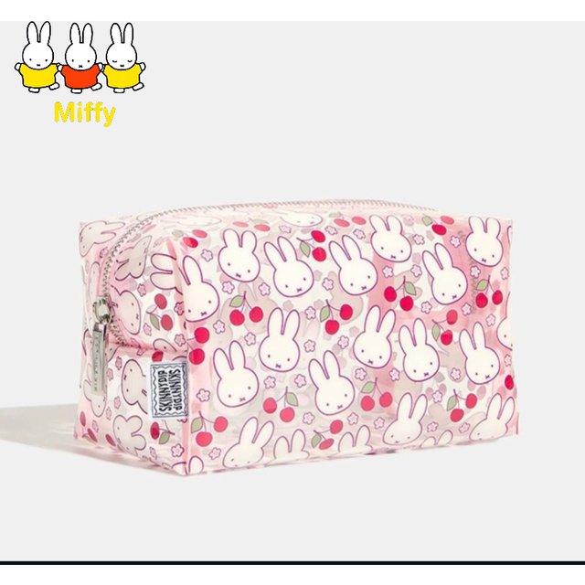 Kawaii Miffy Makeup Bag Cute Cartoon Cherry PVC Waterproof Transparent Makeup Bag High Appearance Quality Cosmetics Storage Bag