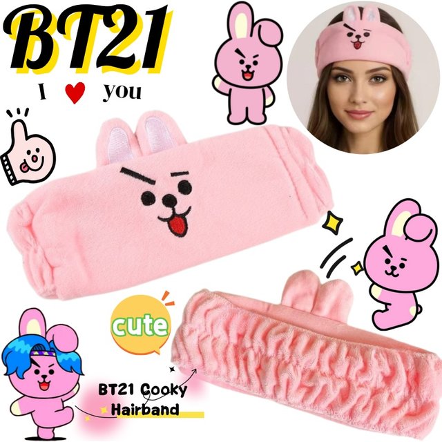 BT21cooky Hair Band High Color Value Cartoon Style Creative Men's and Women's Cute Funny Face Wash Makeup Headband Hair Card