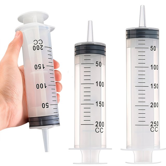 Seringue de 200 ml/250 ml, seringue en plastique de très grande taille, pour laboratoire scientifique, liquides, irrigation des plantes, parfum, encre, aquarium
