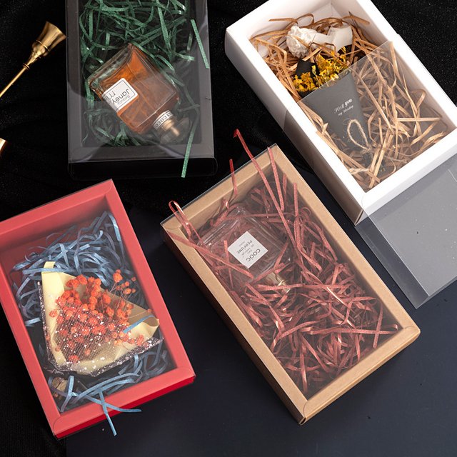 20pcs Kraft Paper Window Gift Box Transparent PVC Packaging Box for Jewelry Perfume Cosmetics Cookies Gift Packaging Storage Box