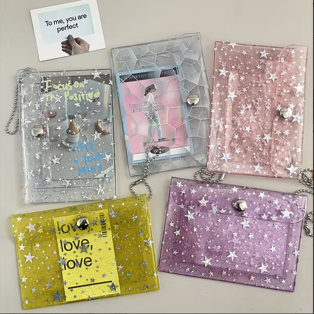 Starlight Glitter Card Holder PVC Laser Color Portable Organizer for Credit Cards Coins Lipstick, Mini Travel Purse