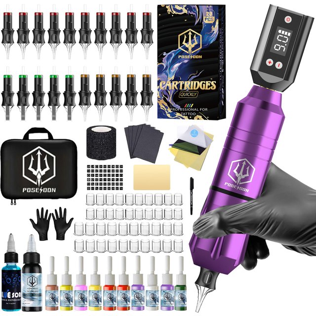 Tattoo Kit POSEIDON V5 Beautiful Tattoo Pen Kit For Permanent Makeup Tattoo Machine Kit Hot Tattoo Power Supply Tattoo Gun Kit