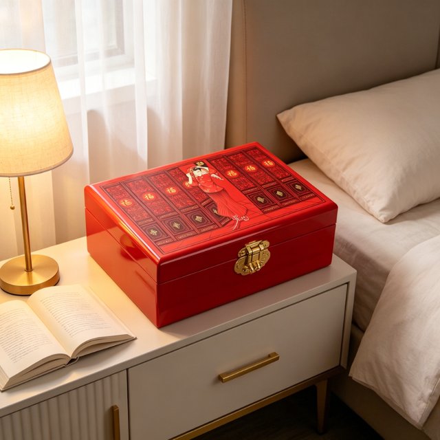Wooden Jewelry Storage Box Chinese Retro Style Small Vintage Cosmetic Case Premium Wedding Gift Household Ornament