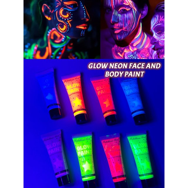 10ml 8pcs Glow in the Dark Body & Face Paint,Washable UV Neon Fluorescent Face & Body Paint Makeup for Halloween Party Christmas
