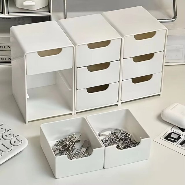 3-Tier Desktop Storage Box Mini Drawer Style Cosmetics Organizer Large Capacity Jewelry Box