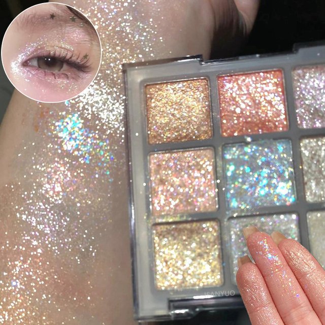 9Colors Glitter Eyeshadow Palette Pearlescent Earth Color Eye Shadow Shimmer Highlight Sparkling Sequin Gold Silvery Eyes Makeup