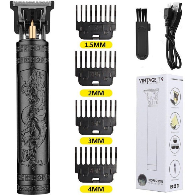 USB Rechargeable Vintage T9 Hair Trimmer for men Professional Barber Hair Clipper Beard Edge Cutting Machine with Guide Combs