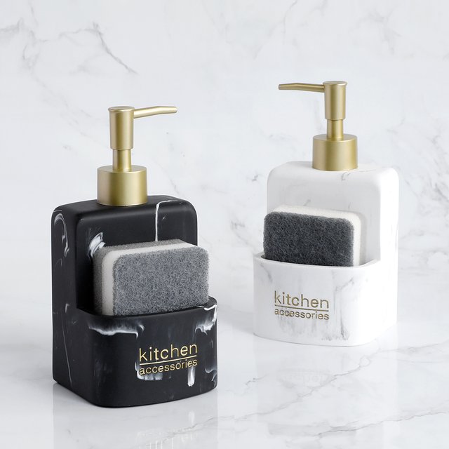 Kitchen Accessories Sink Countertop Liquid Hand Soap Dispenser Pump Bottle Caddy with Storage Compartment Holds Stores Scrubbers