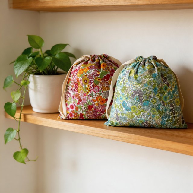 Portable Cotton Drawstring Pouch Fabric Flower Pattern Makeup Cosmetic Bag for Jewelry Organizer Travel Storage Reusable Pouch