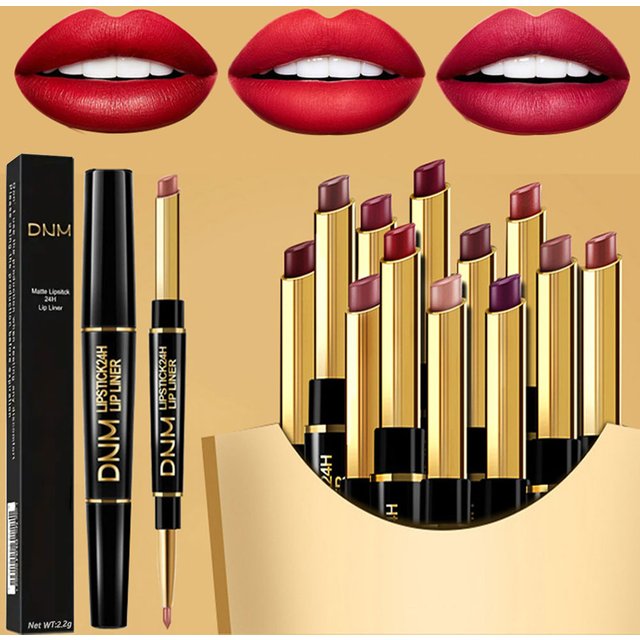 Double-ended Non-stick Cup Long Lasting Lipstick Lip Liner High Pigmented Waterproof Valentine's Day Gifts