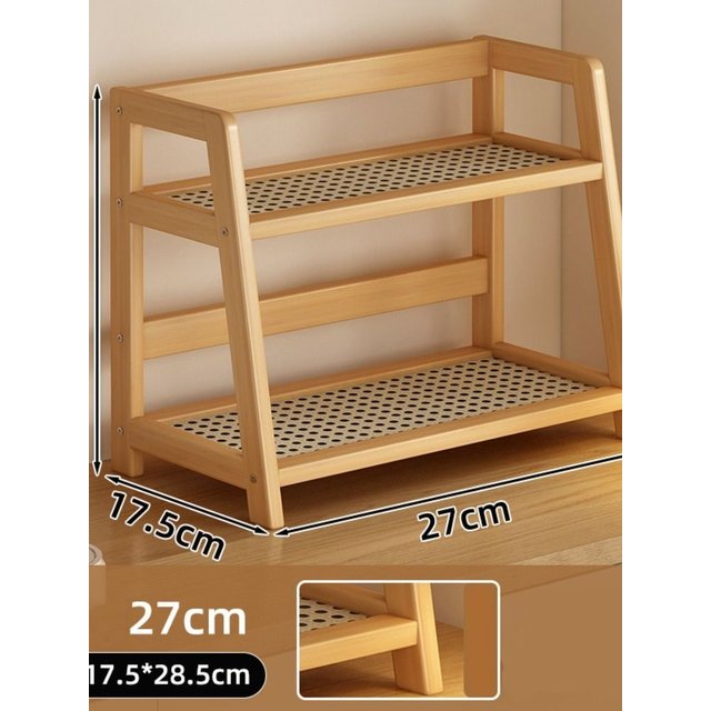 Wooden Storage Shelf for Kitchen Rattan Desktop Organizer Display Rack Spice Rack for Countertop Makeup Organizer