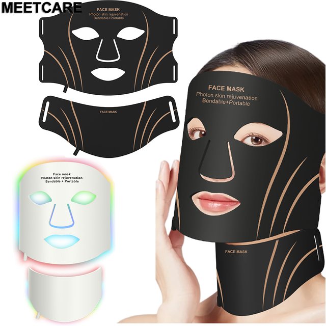 7Colors LED Face Mask Neck Set or Facial Mask Electric Silicone Facial Photon Flexible Skin Repair Oil Control Anti Brighten