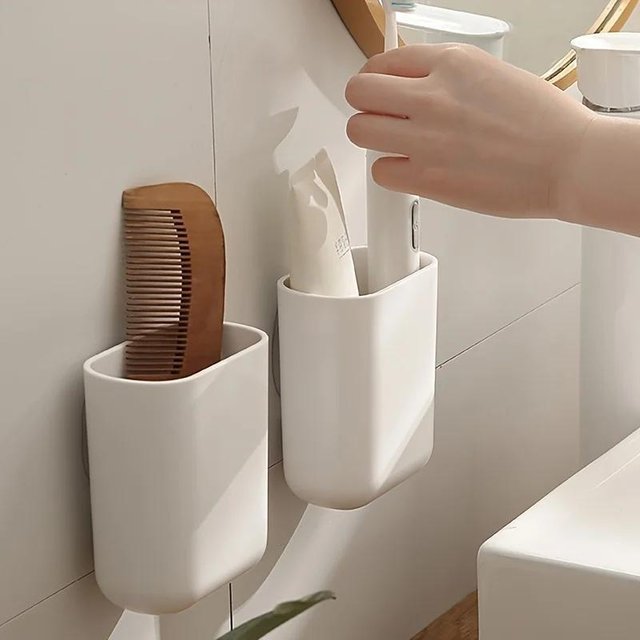 Wall-Mounted Bathroom Organizer for Toothpaste & Toothbrush - Drainable, No Power Needed, Durable Plastic
