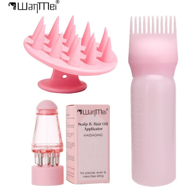 3pcs Silicone Shampoo Brush Scalp Massage Comb Hair Dye Tint Oil Applicator Bottle with Brush Barber Salon Hair Styling Tools