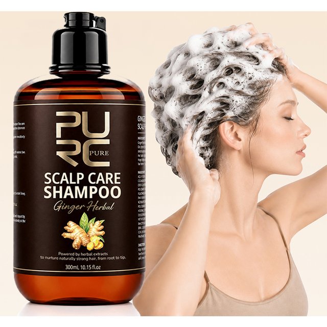 PURC 300ml 5 In 1 Shampoo for hair Natural Ginger Herbal Anti Dandruff Shampoo for Promote Hair Growth and Deeply Nourish