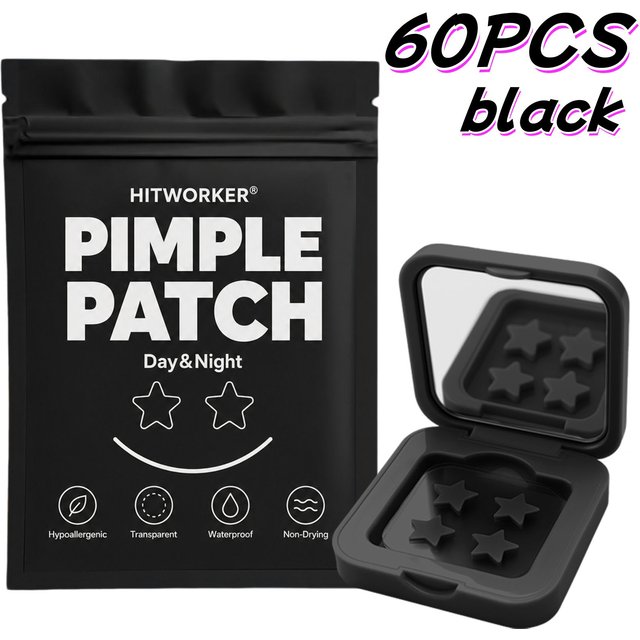 60pcs Black Star Hydrocolloid Spot Cover Patches With Portable Case, Face Stickers, Thin Easy Peel Skin Care