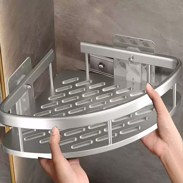 No Need To Drill Walls for Installation Aluminum Bathroom Shelf Shelves Shampoo Rack Storage Holder Kitchen Organizer Rack